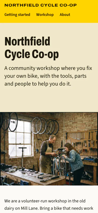 A site built with the Business template, on a phone.